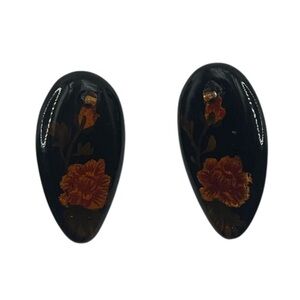 Floral Black and Orange Earrings